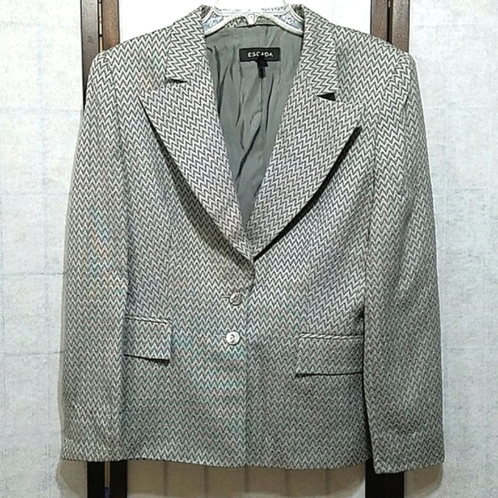 Escada Chevron virgin wool gray women's Blazer sz S